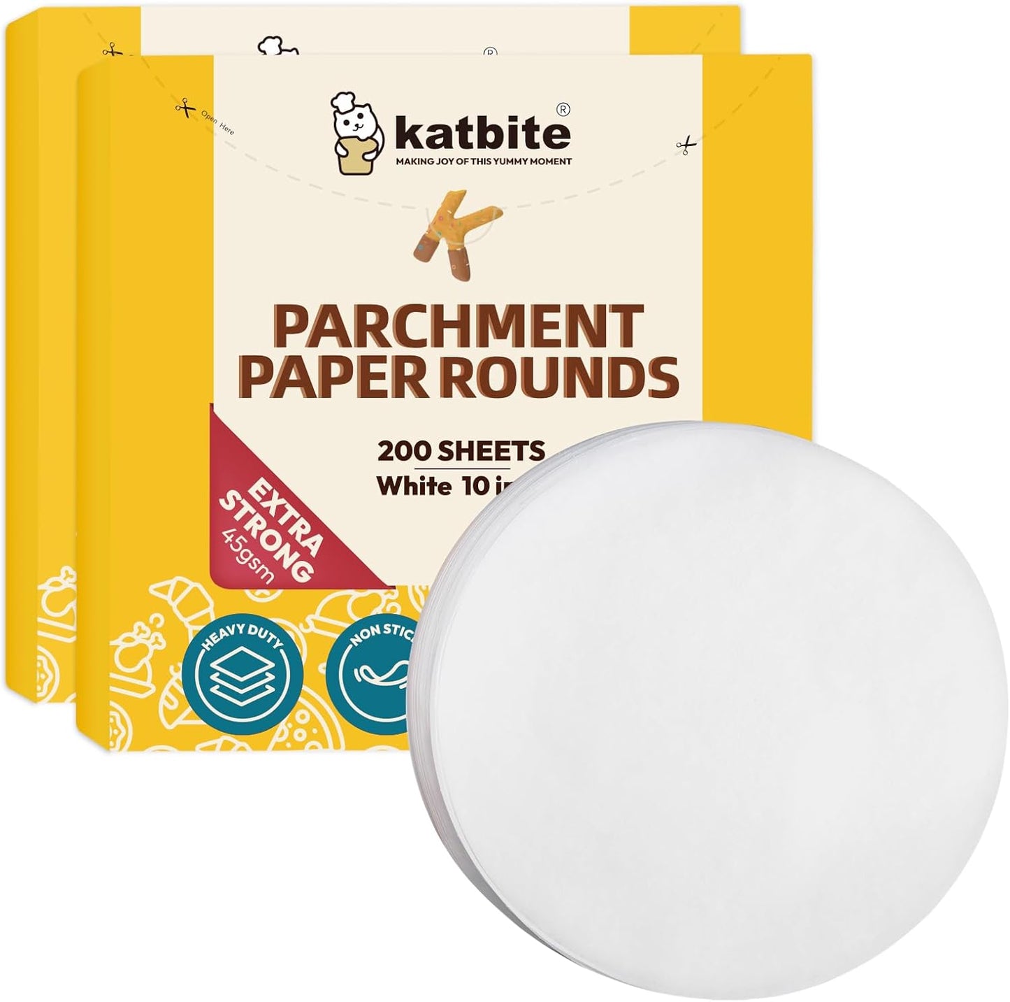 Katbite 10 Inch Parchment Paper Rounds, 400Pcs Round Parchment Paper for Cake Baking, Air Fryer Liners, Freezing, Tortilla Press(2 Pack of 200Pcs)