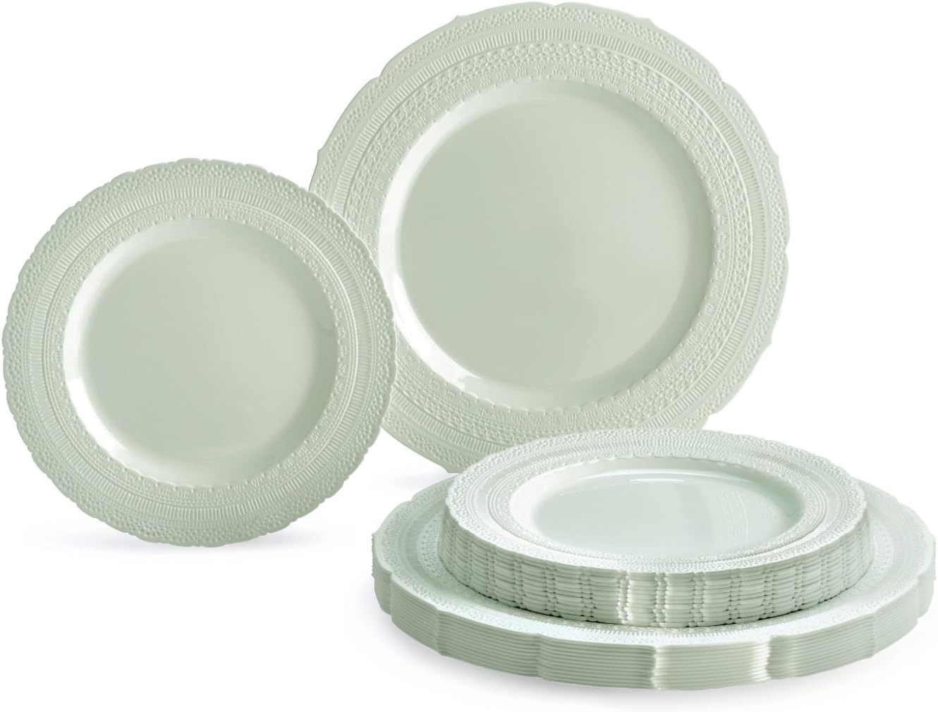 " OCCASIONS " 50 Plates Pack (25 Guests)-Extra Heavyweight Vintage Wedding Disposable/Reusable Plastic Plates -25x11'' Dinner + 25x8.25'' Salad/dessert (Chateau Mint)
