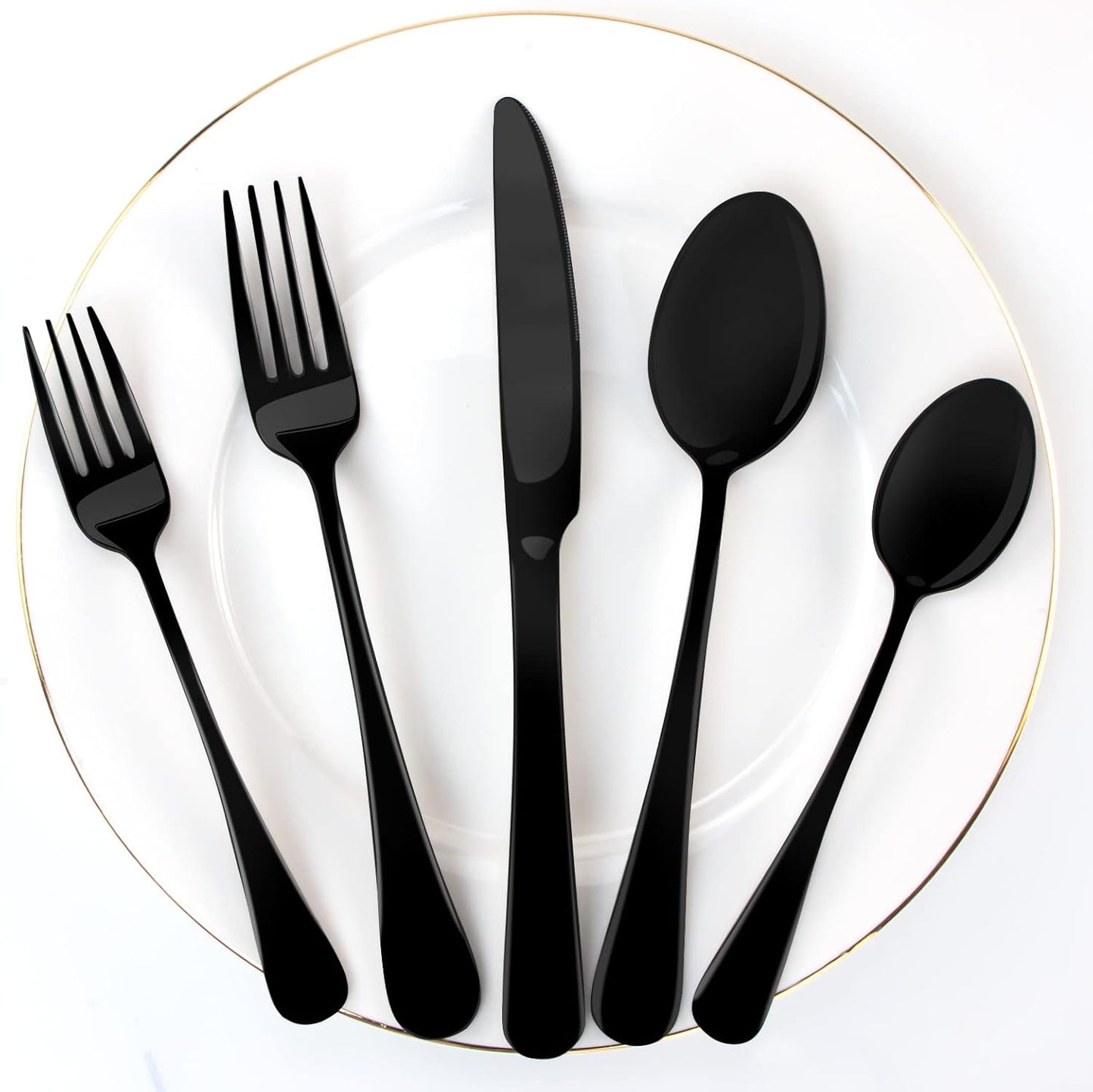 Aisoso Black Silverware Set, 20-Piece Stainless Steel Flatware Cutlery Set Service for 4, Include Knife Fork Spoon, Stylish Mirror Finish, Perfect for Home Kitchen Restaurant