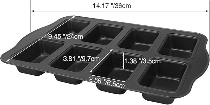 Beasea Mini Loaf Pan 8 Cavity, Nonstick Bakeware Square Bread Pan, Carbon Steel Mini Loaf Bread Pan Cake Pans for Baking Oven