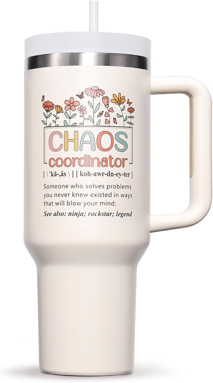 Chaos Coordinator Gifts, Christmas Thank You Gifts for Women, 40 OZ Tumbler Office Gift for Coworker Employee Manager Boss Lady Teacher Nurse Appreciation Retirement Birthday Gift, Insulated Cup