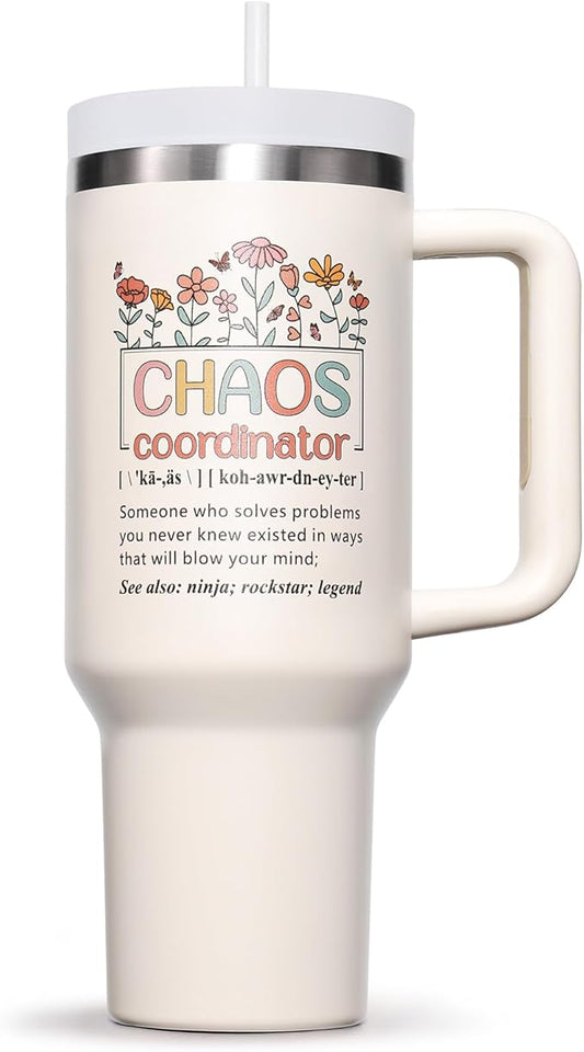 Chaos Coordinator Gifts, Christmas Thank You Gifts for Women, 40 OZ Tumbler Office Gift for Coworker Employee Manager Boss Lady Teacher Nurse Appreciation Retirement Birthday Gift, Insulated Cup