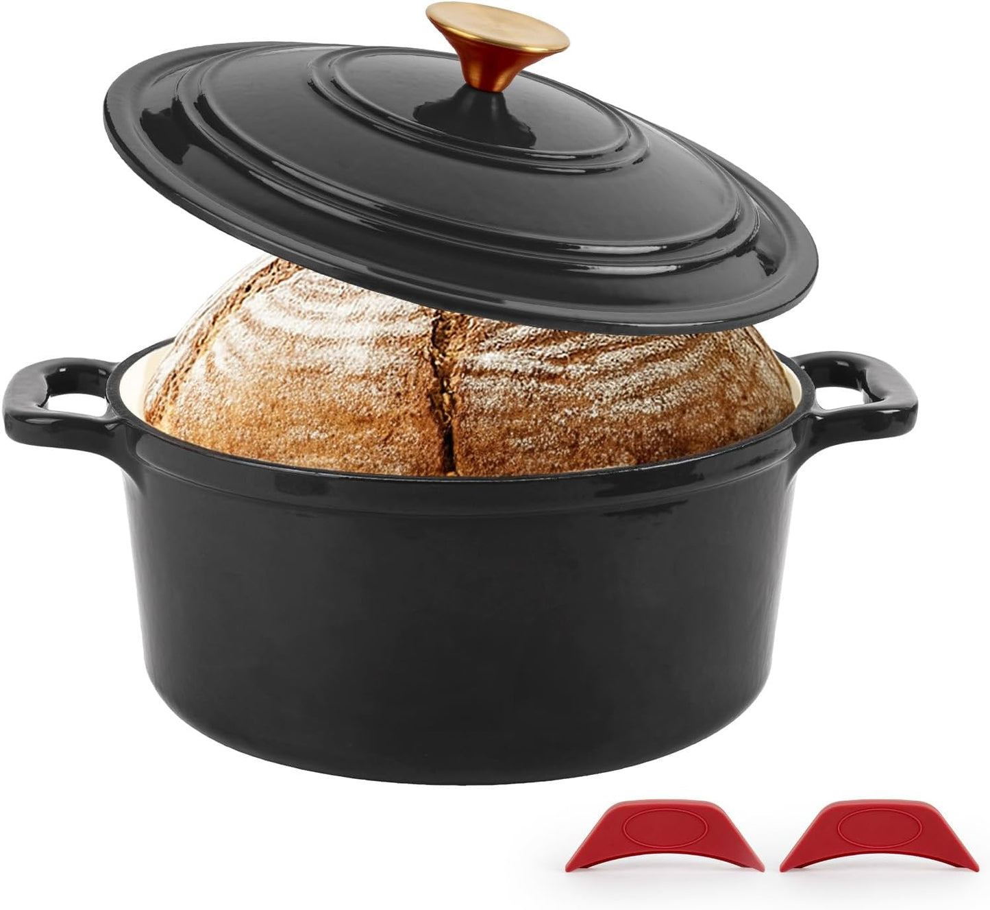 Enamel Cast Iron Dutch Oven with Lid,2.75QT Round Casserole Pot for Bread Baking, Braising, Roasting,Stews and Soups,Multipurpose Cookware,Oven Safe and Induction Compatible (2.75QT,Grey)
