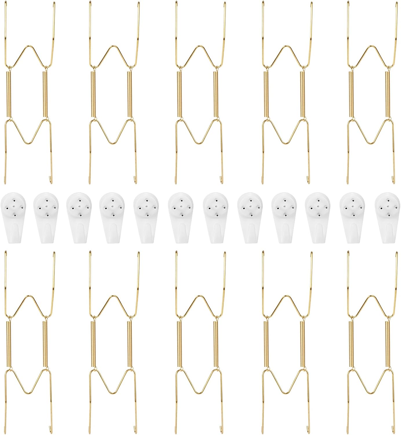 10-Pack Invisible Wall Plate Hangers, 8 Inch Brass Plate Holders with 12-Pack Wall Hooks