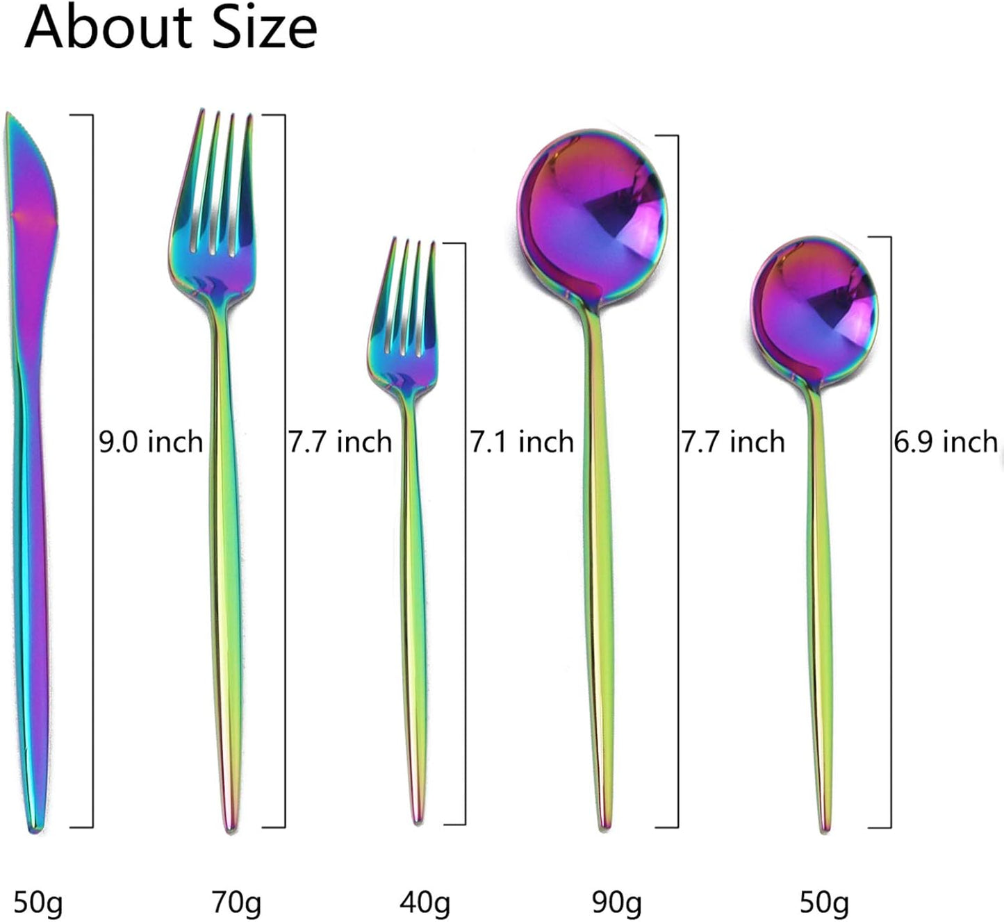 JASHII 20 Pieces Flatware Set, 18/10 Stainless Steel Utensils, Service for 4, Heavy Duty Silverware Gift, Dishwasher Safe, Mirror Polished Dinner Knife, Fork, Spoon for Restaurant (Rainbow)