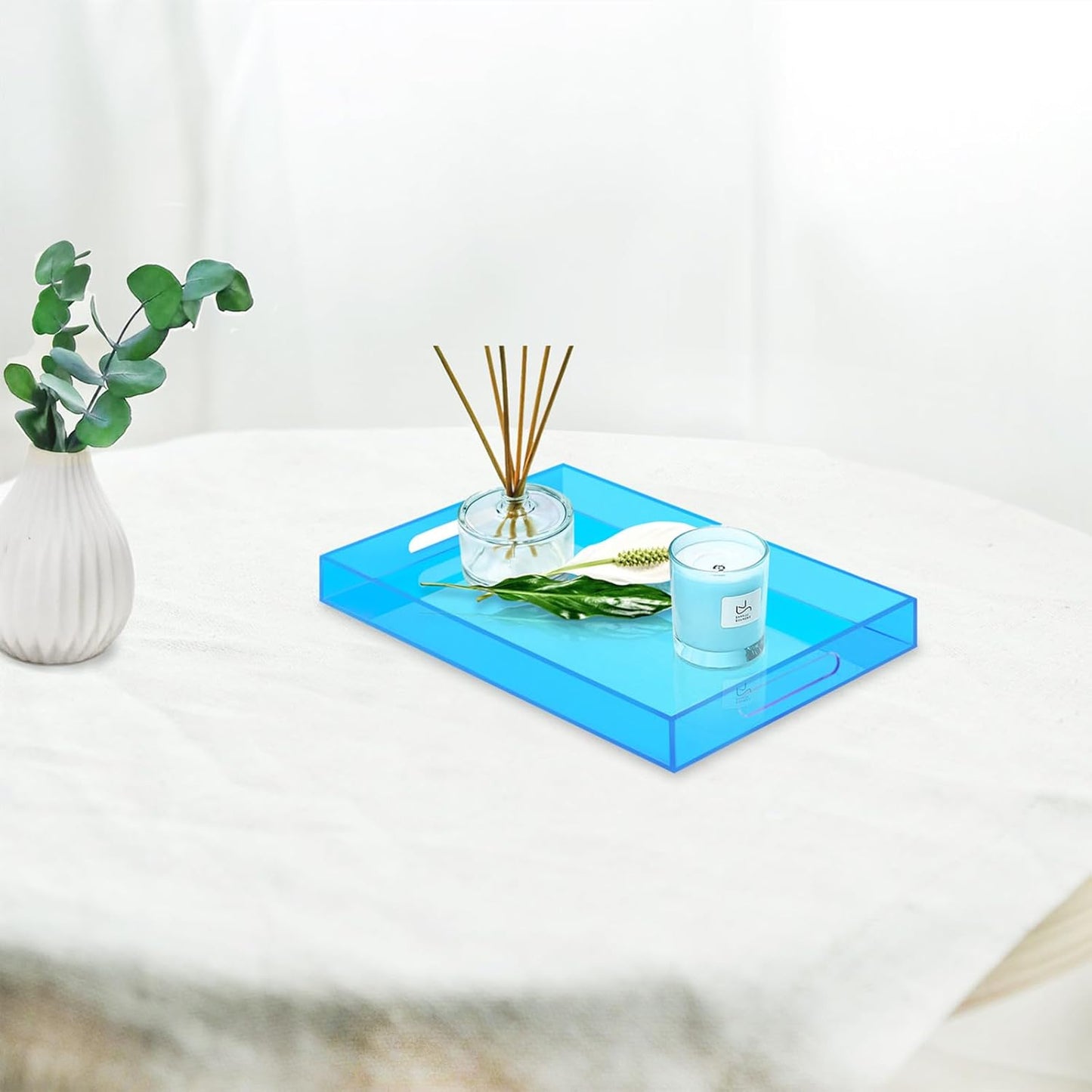 SetGame Acrylic Serving Tray with Handles, Bathroom Desktop Decorative Storage Arylic Trays, Simple Vanity Tray Food Tea Fruit Dinner Snack Tray for Bar Kitchen Party