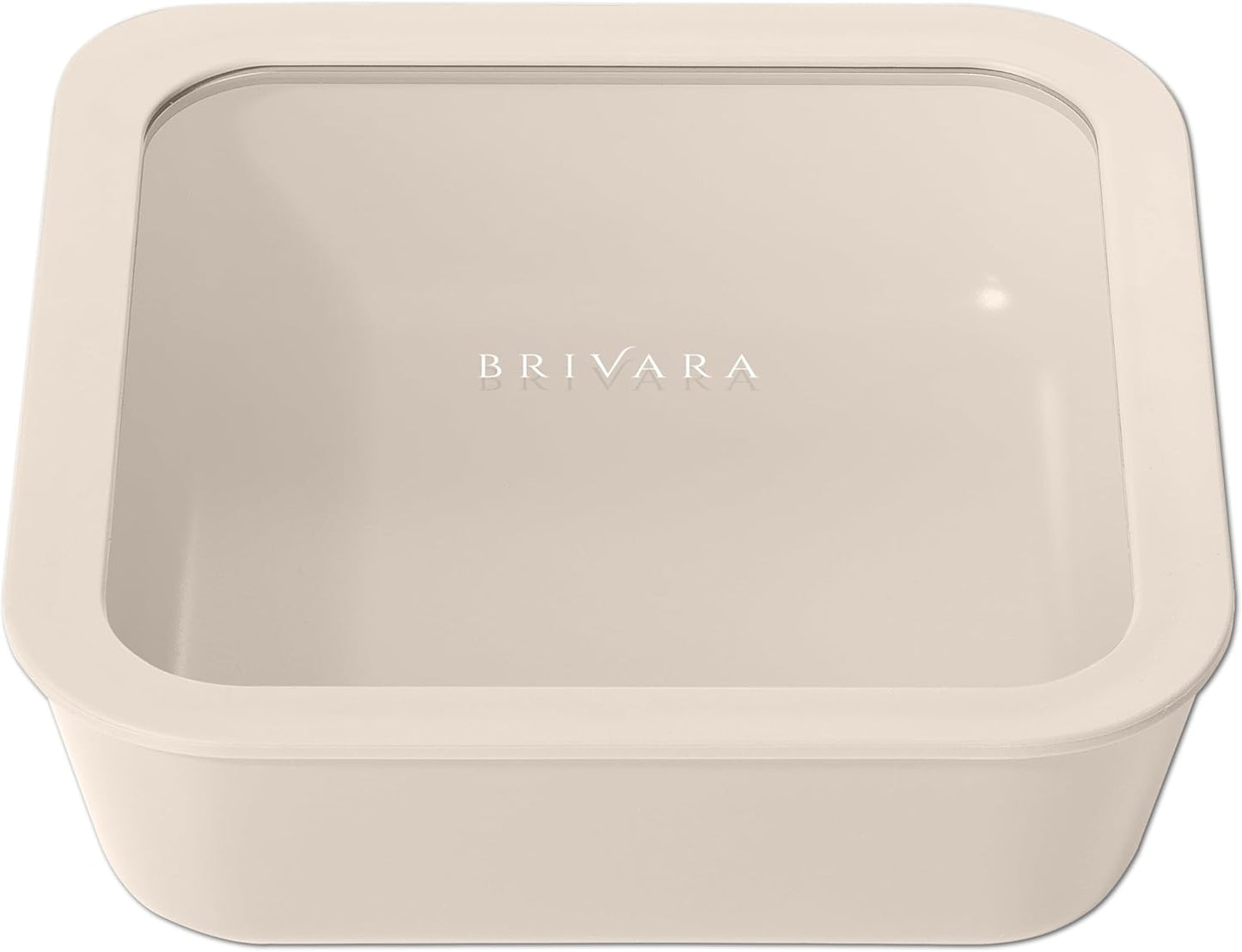 Ceramic Coated Glass Food Storage Container | No PTFE, PFOA, PFAS, and BPA | Reusable Non Toxic Meal Prep Container with Glass Lid | Easy To Store | 8 Cup Square [Crema]