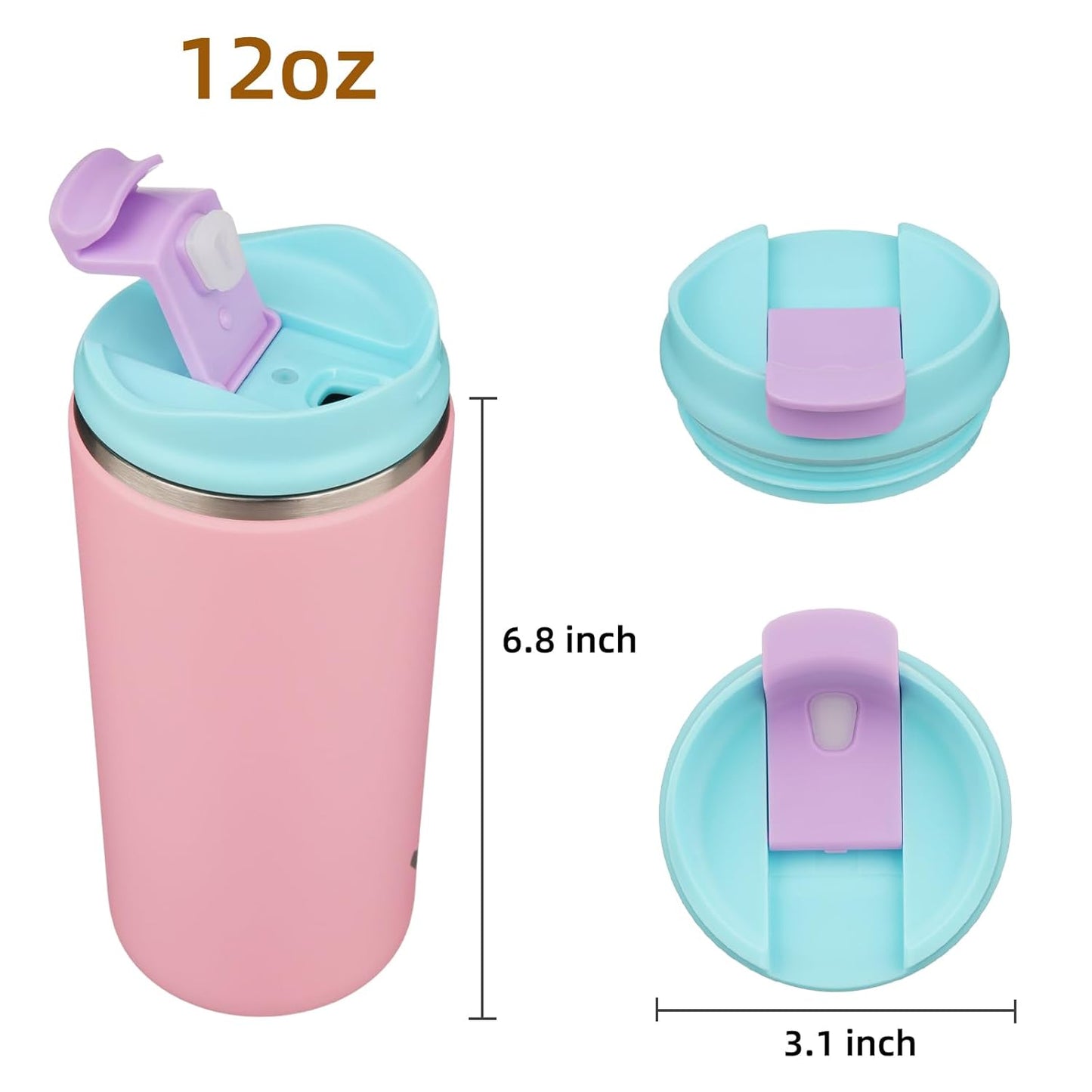 Tumbler with Lid, 12 oz Travel Coffee Mug Double Wall Vacuum Stainless Steel Thermal Metal Cup Insulated Water Bottle,Pink