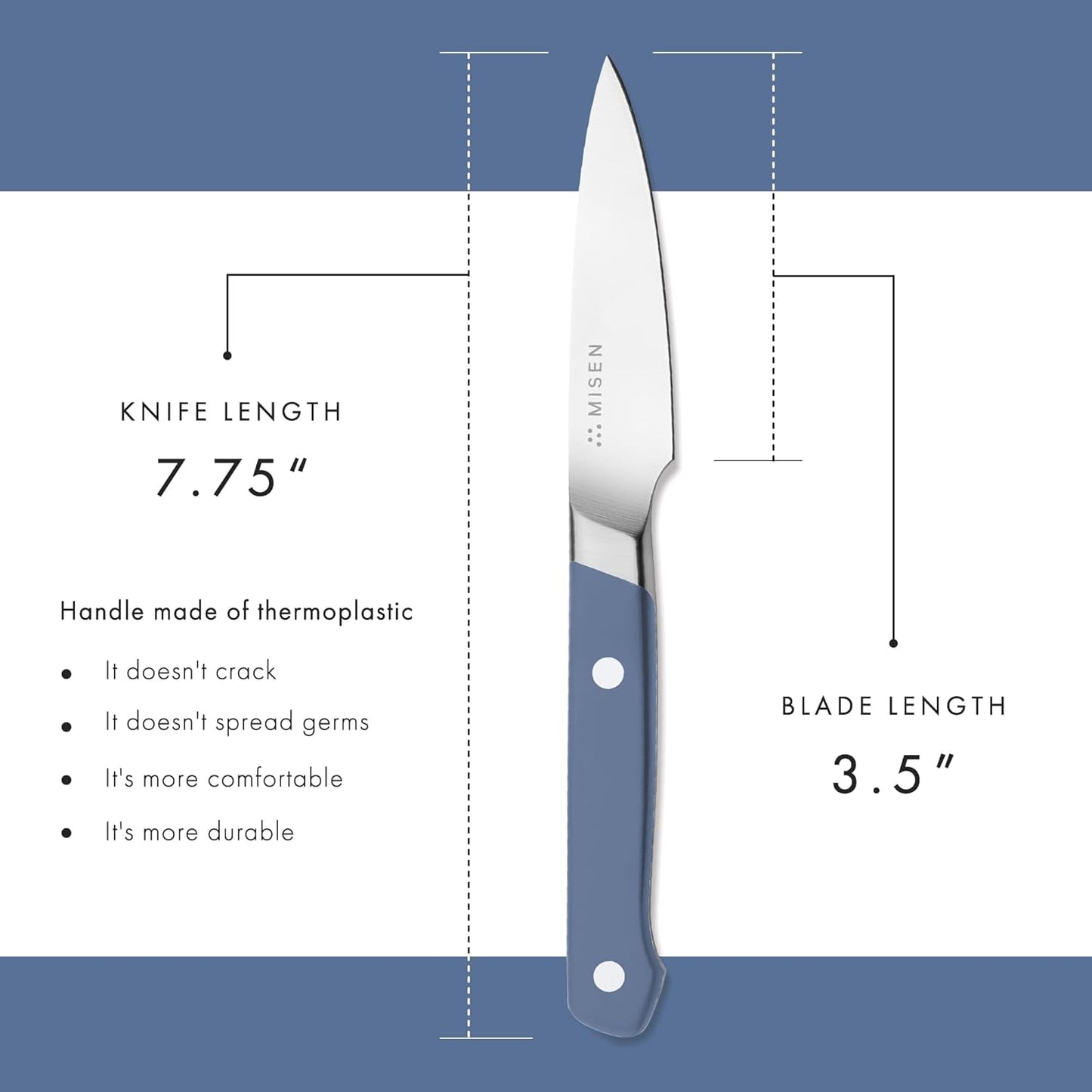 Misen Paring Knife – Precision Kitchen Knife with High-Carbon Stainless Steel Blade – Ergonomic Handle for Peeling, Trimming, and Slicing – Lightweight, Versatile Tool for All Culinary Tasks - Blue