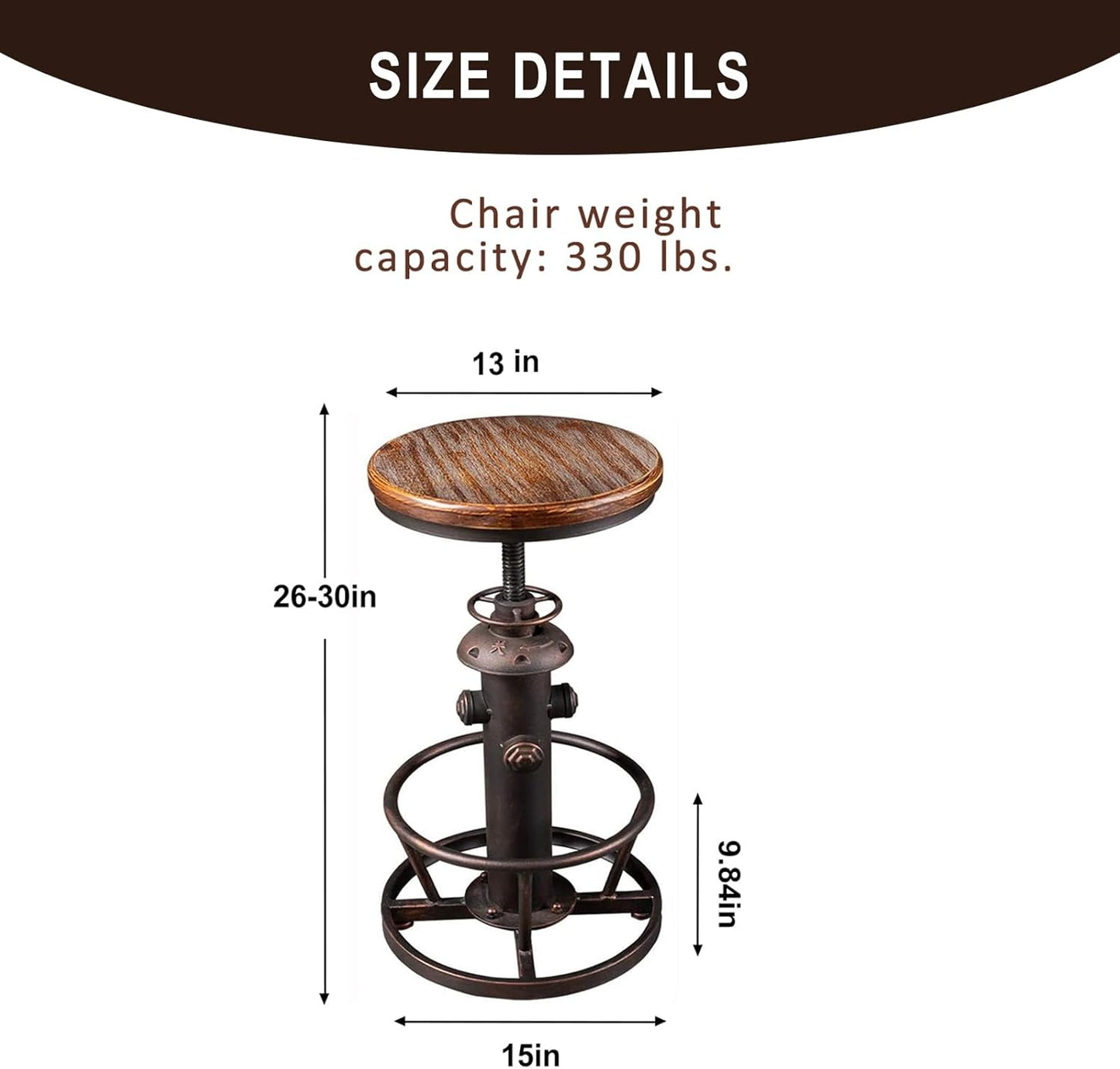 Set of 2 American Antique Steampunk Kitchen Decor Vintage Industrial Bar Stool Retro Stylish Fire Hydrant Design Adjustable Swivel Coffee Pub Counter Stools for Bar, Island,Antique Copper