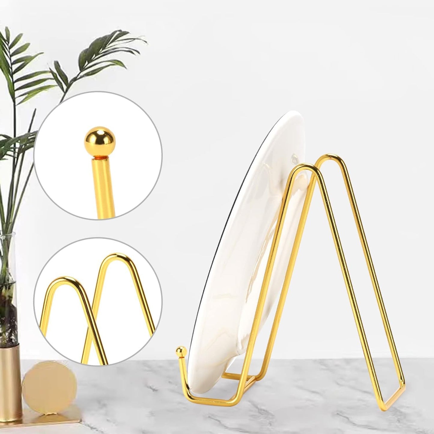 Kruodop 10 Inch Plate Stands for Display, 3 Pack Plate Holder Display Stand, Gold Metal Frame Easel Holder Stand for Pictures,Book, Photo, Decorative Plate-Gold