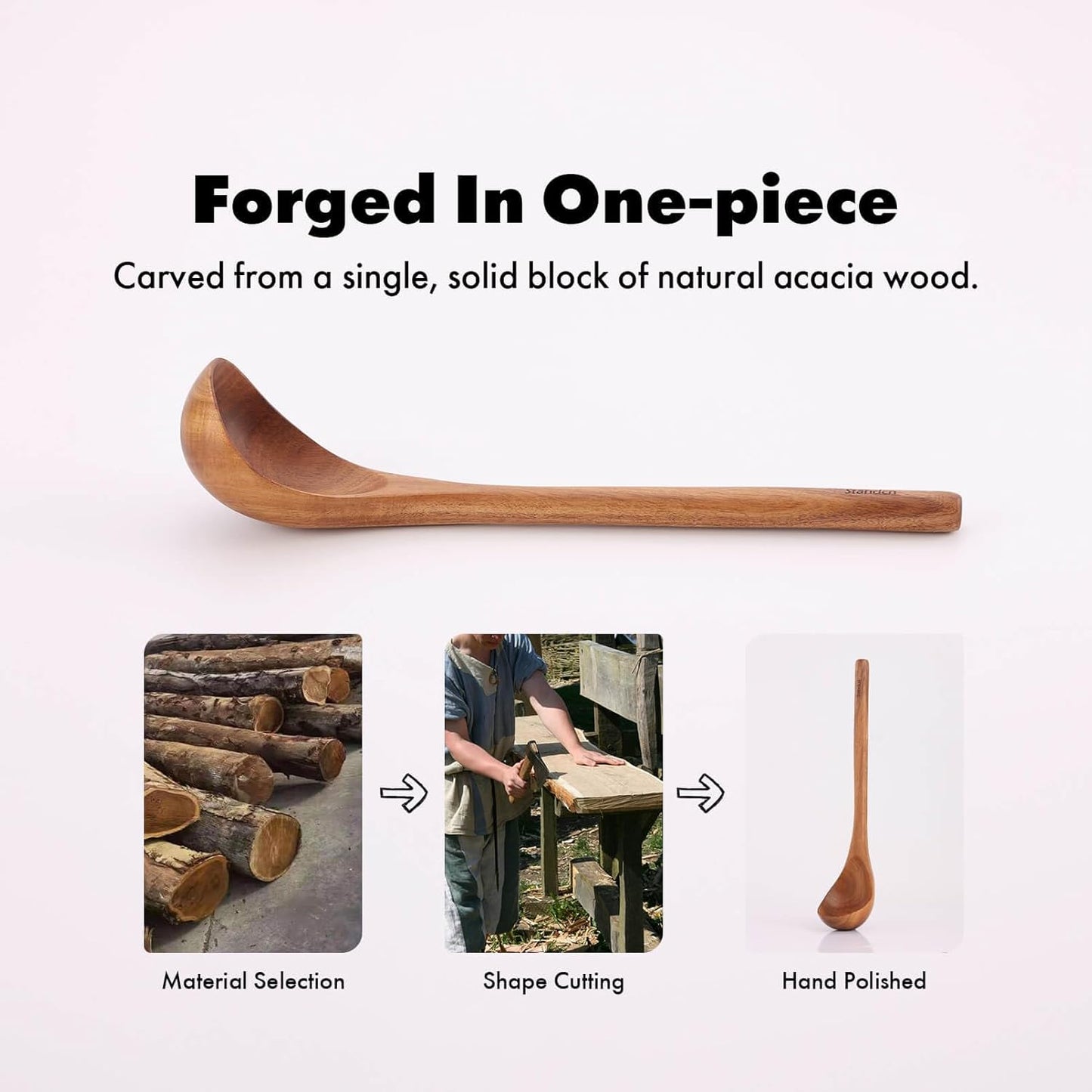 Acacia Wood Utensils Set - 6 Piece Handmade Wooden Spoons for Cooking, Natural Acacia Wood Kitchen Utensils for Non-stick Cookware, Turner, Serving Spoon, Slotted Spoon, Soup Ladle, Spaghetti