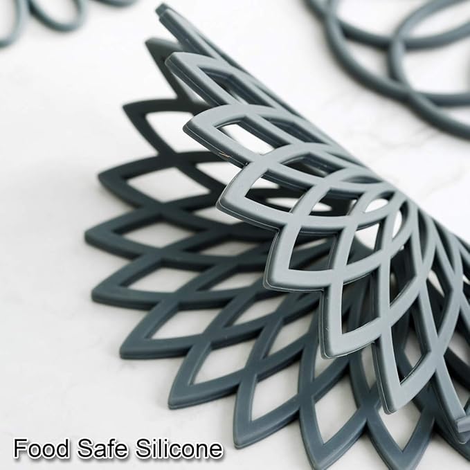 Set of 3 Silicone Trivet Mat - Table & Countertop Hot Pads - Non-Slip & Heat Resistant Modern Kitchen Pads for Pots & Pans, Teal