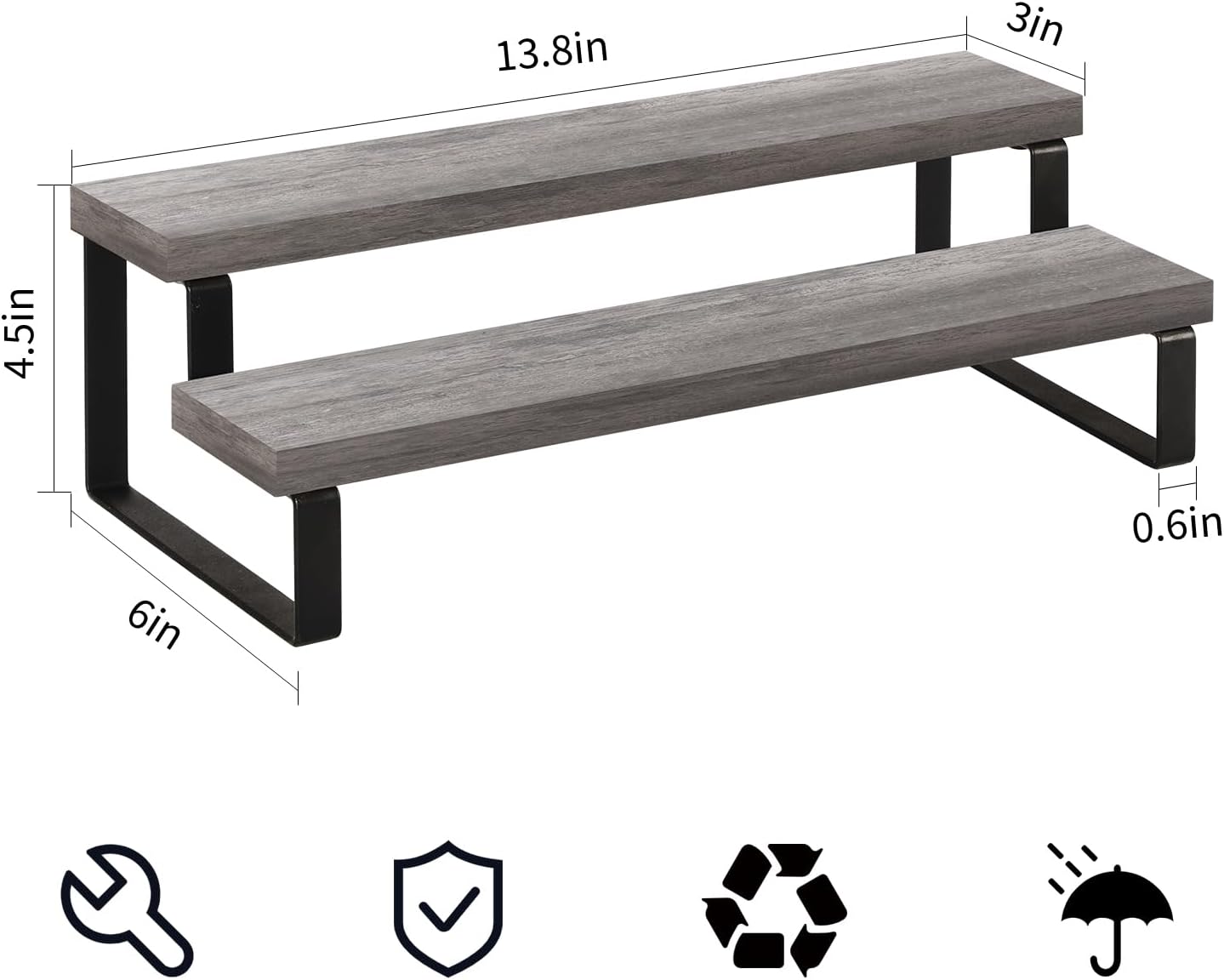 YINMIT Wooden Display Riser Stand, Tiered Perfume and Cologne Organizer Stand, 2 Tier Spice Rack Organizer, Rustic Display Shelf for Candles (2 Tier,2Pack,Grey)