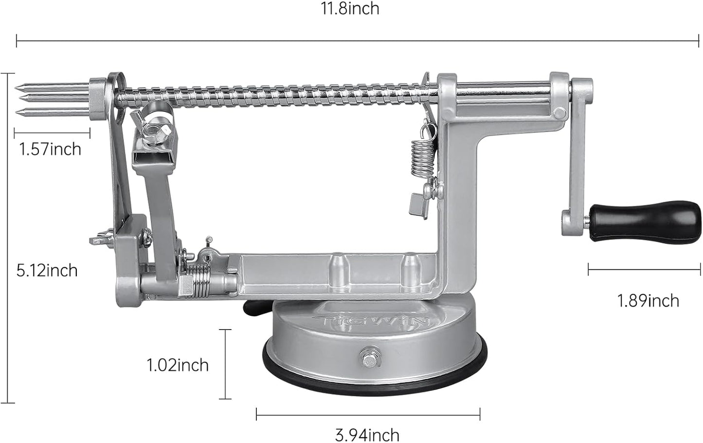 Apple Peeler Corer, Long lasting Chrome Cast Magnesium Alloy Apple Peeler Slicer Corer with Stainless Steel Blades and Powerful Suction Base for Apples and Potato(Grey)
