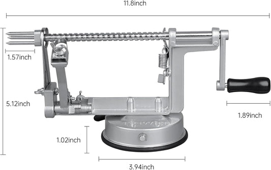 Apple Peeler Corer, Long lasting Chrome Cast Magnesium Alloy Apple Peeler Slicer Corer with Stainless Steel Blades and Powerful Suction Base for Apples and Potato(Grey)