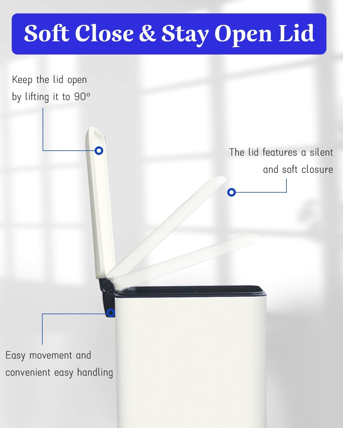 Trash Can with Lid, 10L Bathroom Waste Bin, Small Pedal Bin, Stainless Steel Garbage Can for Bathroom, Bedroom and Office, White