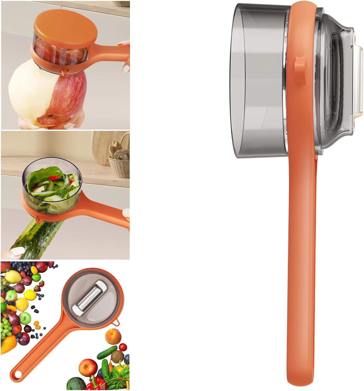 Peeling Knife With Storage Box, Fruit And Vegetable Peeler With Container, Double-Sided Stainless Steel Multi-Function Peeler For Home Kitchen (A-1pcs Orange)