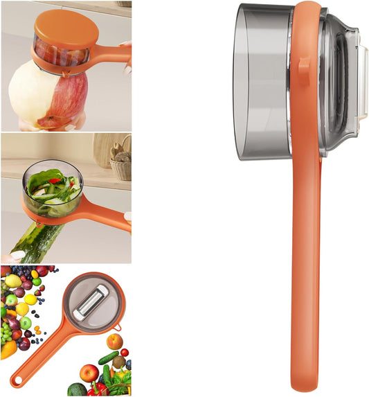 Peeling Knife With Storage Box, Fruit And Vegetable Peeler With Container, Double-Sided Stainless Steel Multi-Function Peeler For Home Kitchen (A-1pcs Orange)