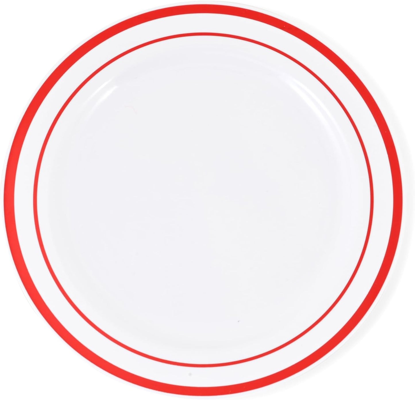 120-Piece Premium Salad Plates Set - Disposable White Plastic With Red Rim for Party and Wedding