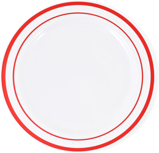 120-Piece Premium Salad Plates Set - Disposable White Plastic With Red Rim for Party and Wedding