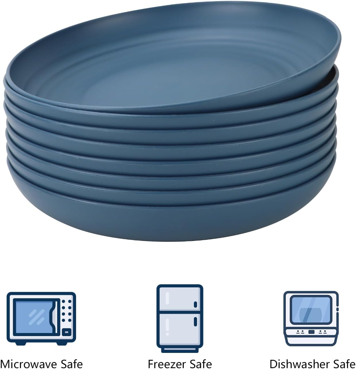 Homienly Dinner Plates Set, Alternative to Plastic Plates,Wheat Straw Plate Set of 8,Lightweight Microwave and Dishwasher Safe Plate,Unbreakable Salad Plates for Kitchen, Camping (Blue,10 inch)