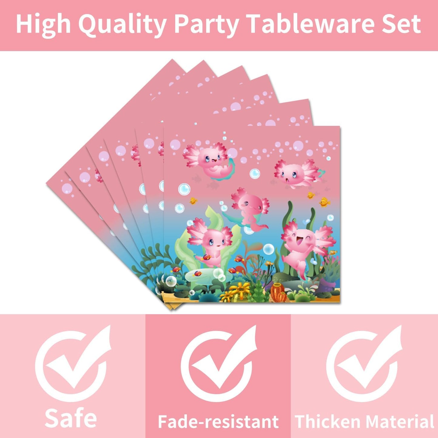 96pcs Axolotl Birthday Party Supplies - Pink Reptile Animals Axolotl Plates Napkins Forks Disposable Tableware Set Girl Axolotl Party Decorations Serves 24 Guests