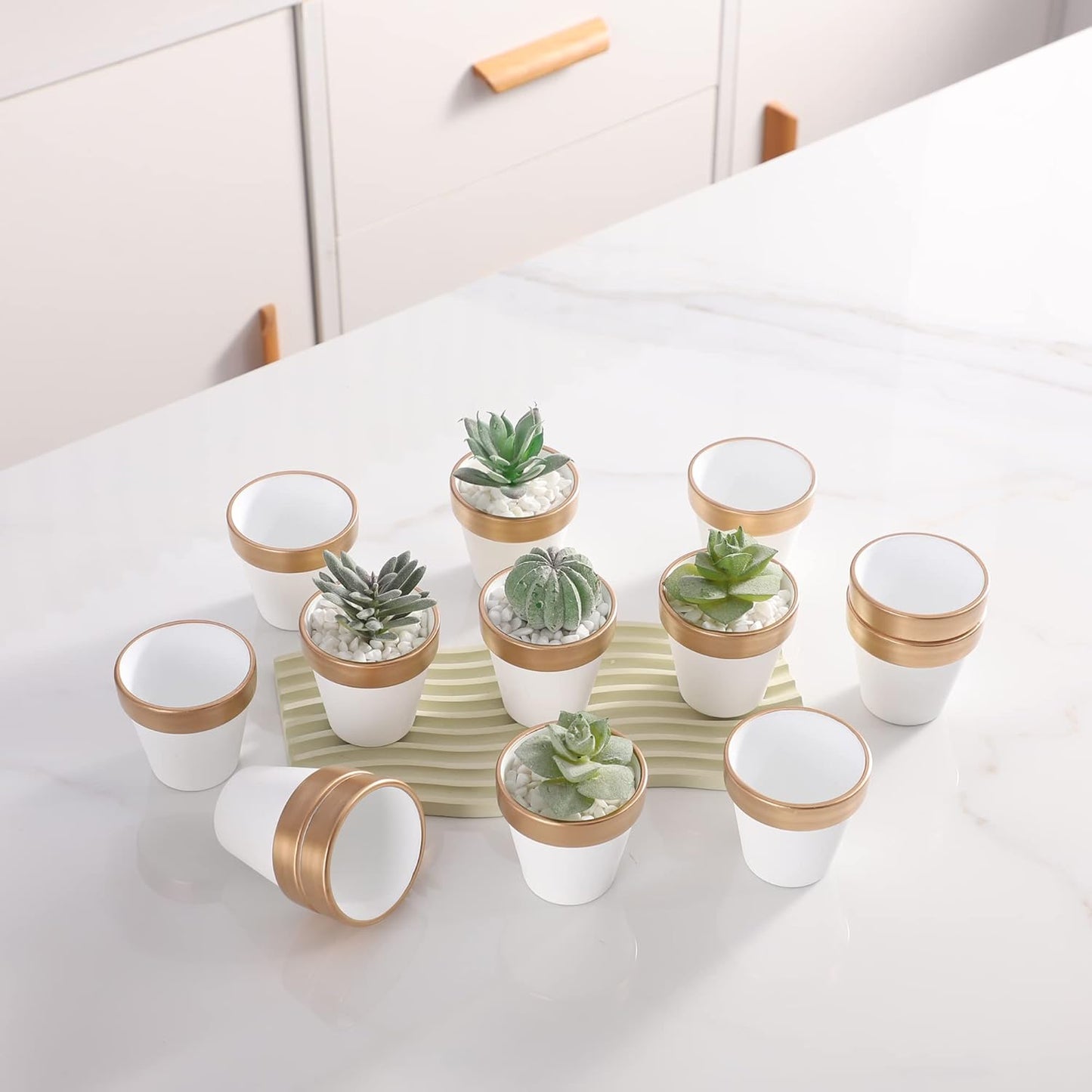 36 PCS Small Mini White&Gold Clay Pots with Drainage Holes,2.5inch Terra Cotta Pot Clay Ceramic Pottery Planter,Succulent Nursery Pot/Cactus Plant Pot,for Indoor/Outdoor Plants, Crafts, Wedding Favor