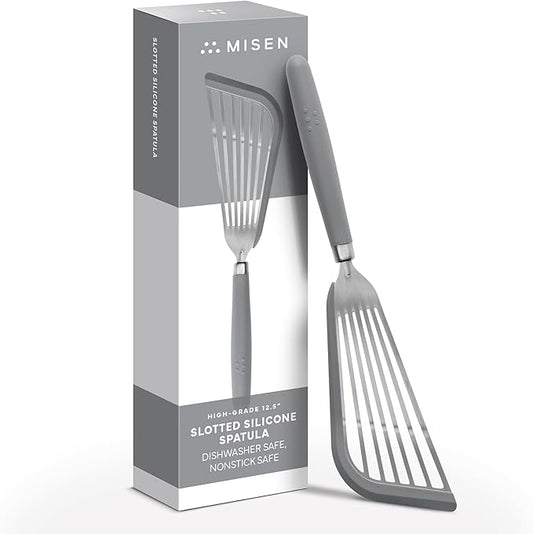 Misen Fish Silicone Spatula - Slotted Turner for Cooking - Perfect for Frying - Heat Resistant - Dishwasher Safe -1mm Thick Flexible Flipper - Soft Silicone Grip Handle for Easy Use