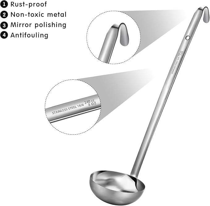 meekoo 3 Pieces Stainless Steel Ladle Soup Handle Ladle with Pouring Rim for Kitchen Cooking Soup Sauce(8 oz)