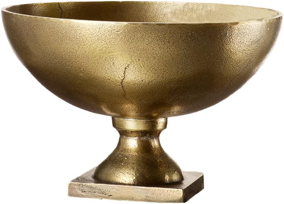 Serene Spaces Living Large Antique Brass Pedestal Bowl - Vintage Wedding Centerpiece and Flower Vase for Dining Table, Entryway Decor, 10" Diameter & 6.75" Tall