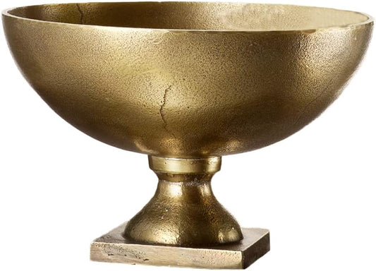 Serene Spaces Living Large Antique Brass Pedestal Bowl - Vintage Wedding Centerpiece and Flower Vase for Dining Table, Entryway Decor, 10" Diameter & 6.75" Tall