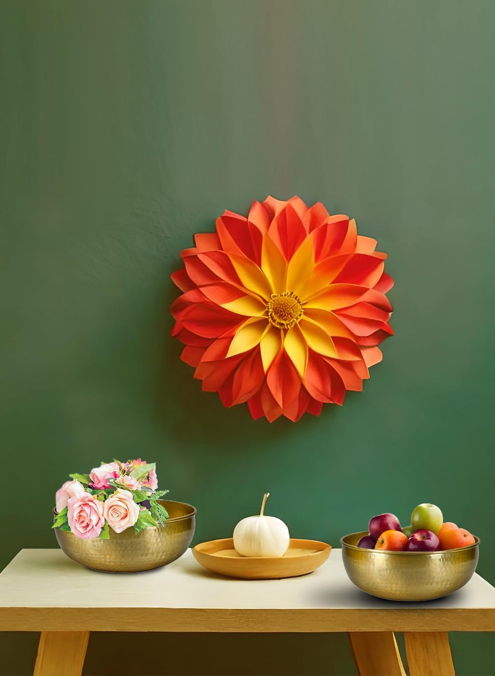 Serene Spaces Living 16" Brass-Look Aluminum Bowl, Handcrafted in India, Decorative Bowl for Living Room, Kitchen, Entryway, Wedding - Ideal for Catchall, Flower, Fruit, or Candy Bowl, Pack of 4