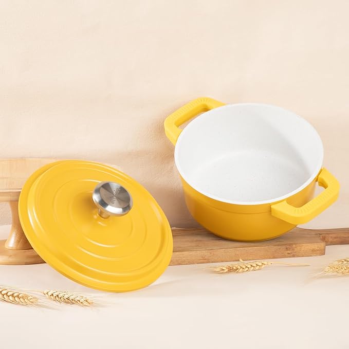 small soup pot with lid,2.6 Quart Granite Casserole Small Soup Pot Pasta Cooking Pot,Dual Handles, Small-Duty Cookware for Braising, Cook soup