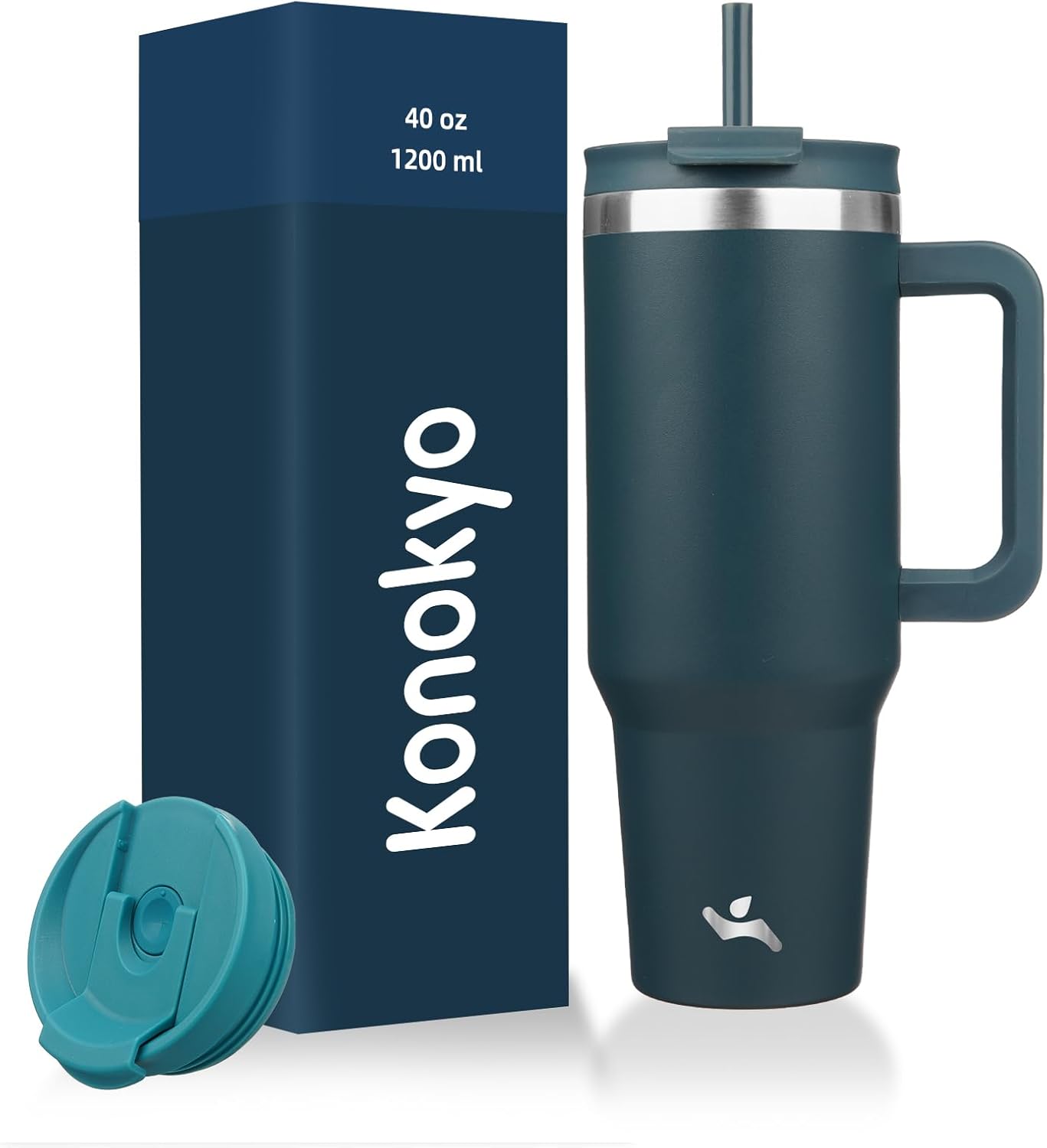 40 oz Tumbler with Handle and 2 Straws,2 in 1 Lid Insulated Water Bottle Stainless Steel Travel Coffee Mug,Navy blue