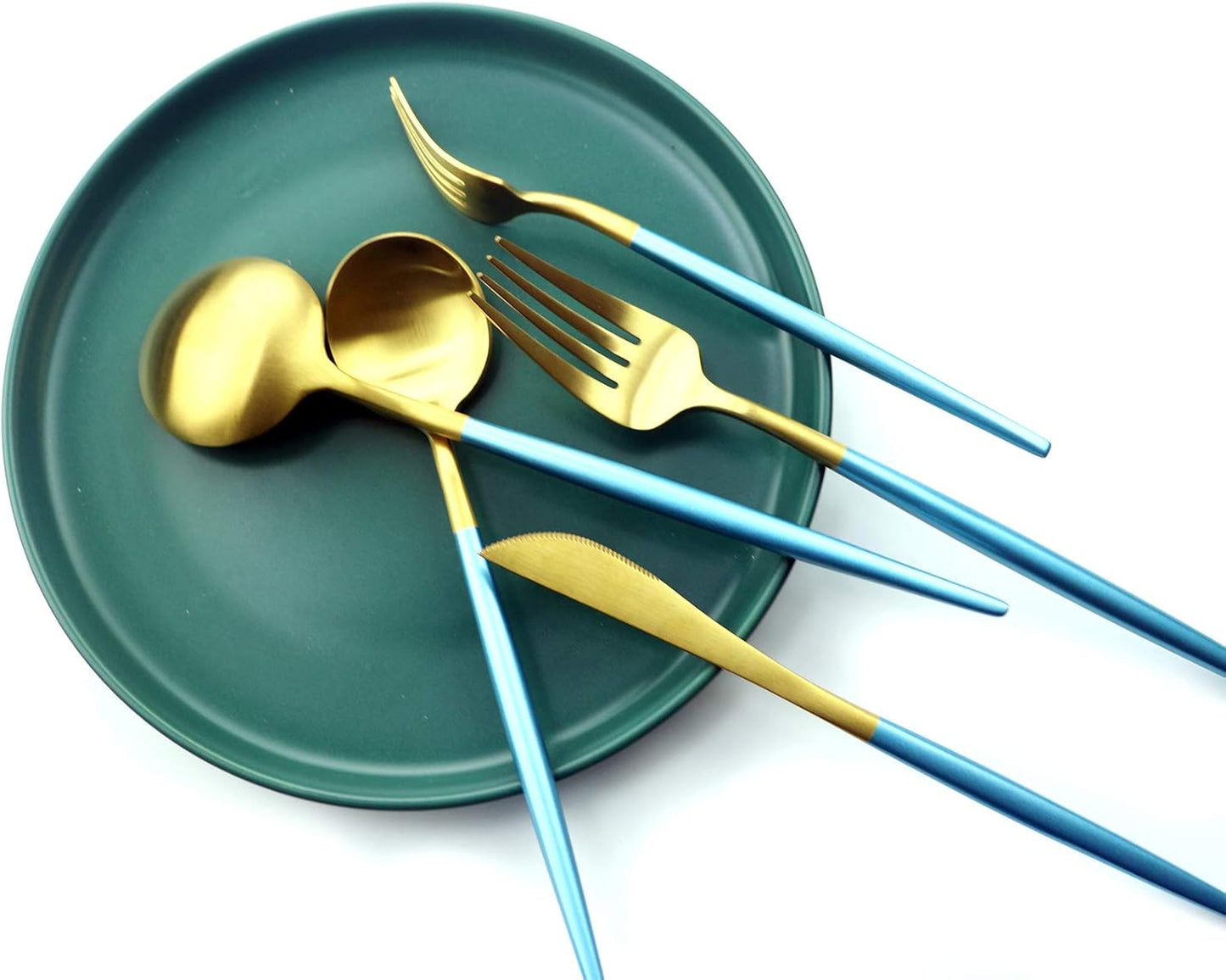Gugrida 5 Pieces Matte Gold Blue Handle 1810 Stainless Steel Silverware Set