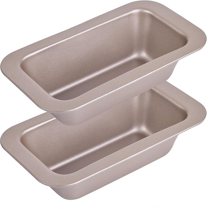 2 Pcs 6-Inch Mini Banana Bread Loaf Pan, Non-Stick Baking Bread Pan, Carbon Steel Bakeware Set of 2, Mini Meatloaf Pan,7.2" x 4.1" x 1.9" (Champagne Gold)