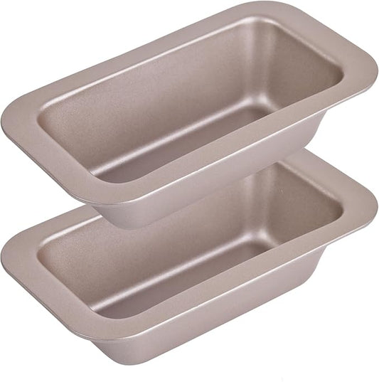 2 Pcs 6-Inch Mini Banana Bread Loaf Pan, Non-Stick Baking Bread Pan, Carbon Steel Bakeware Set of 2, Mini Meatloaf Pan,7.2" x 4.1" x 1.9" (Champagne Gold)