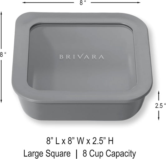 Ceramic Coated Glass Food Storage Container | No PTFE, PFOA, PFAS, and BPA | Reusable Non Toxic Meal Prep Container with Glass Lid | Easy To Store | 8 Cup Square [Smoke]