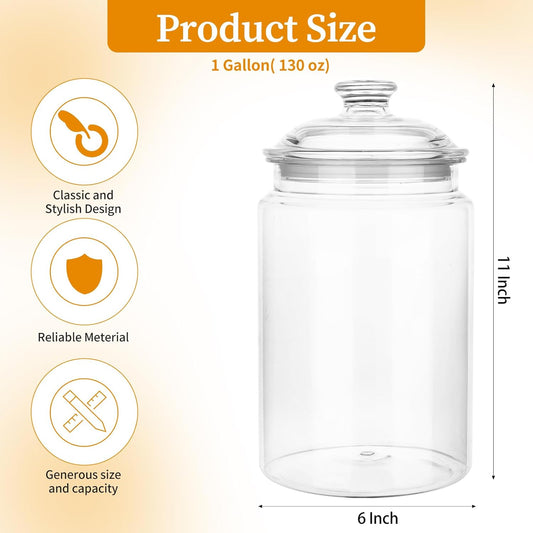 2 Pack 130 oz Candy & Cookie Jar Plastic Jars with Lids, Airtight Candy Jar Unbreakable, Decorative Kitchen Storage Jar, Clear Food Storage Canister for Pet Food
