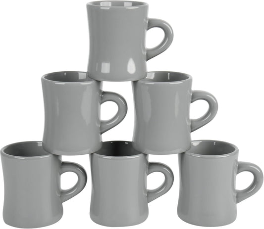 11oz Ceramic Coffee Mug set Stoneware Coffee Cups Set for Restaurant, Diner, Farmhouse, Coffee Shop, Home set of 6(Gray)