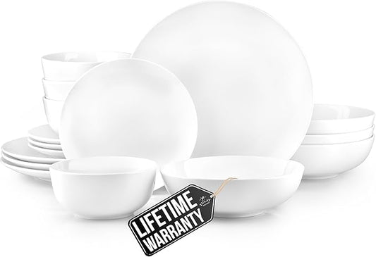 Zulay Kitchen Icon Porcelain Dinnerware Set, Service For 4 - Chip & Scratch Resistant White Plates And Bowls Sets - Microwave & Dishwasher Safe - White