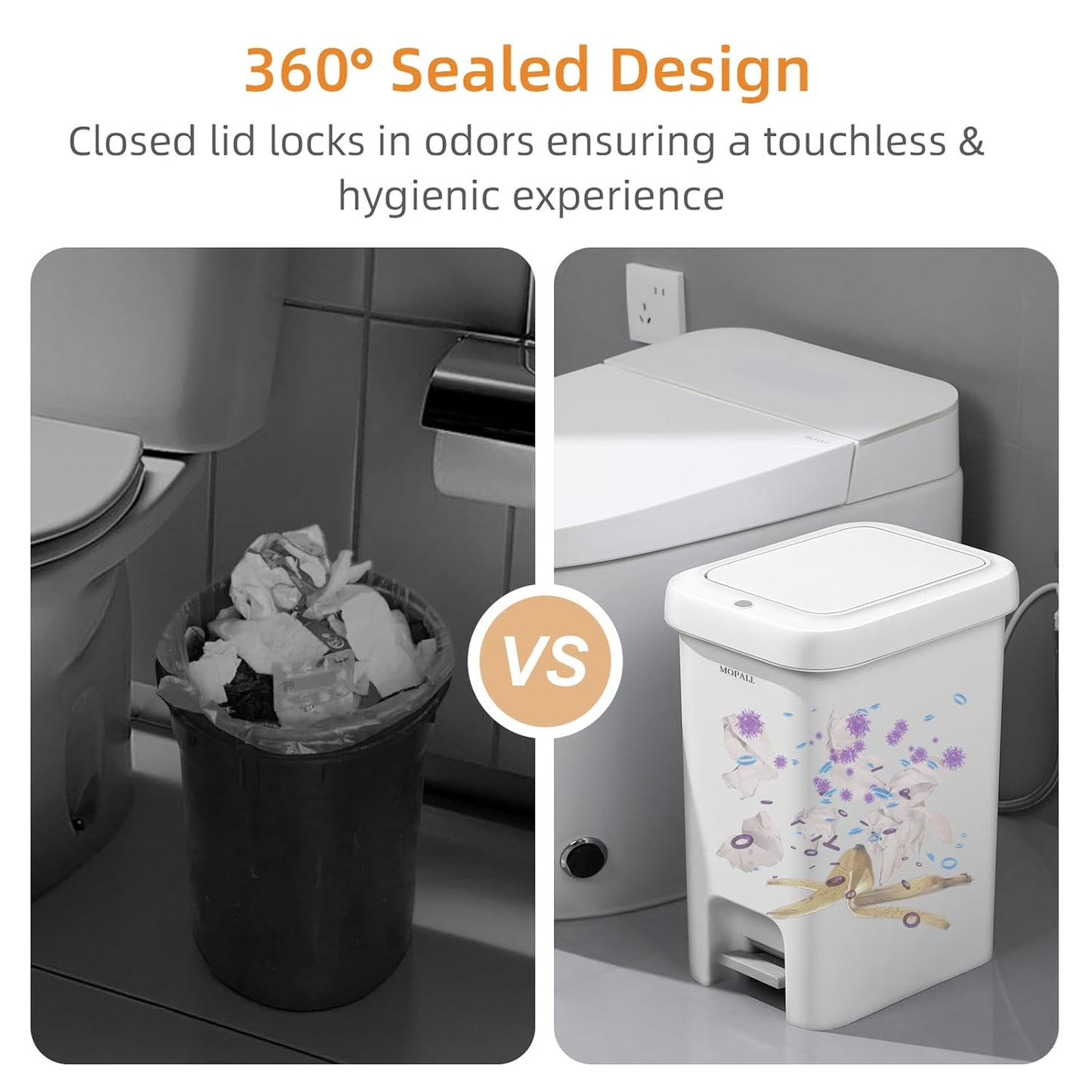 MOPALL Slim Bathroom Trash Can with Lid Soft Close, Garbage Can with Pop-Up Lid & Step On Foot Pedal, Small Trash Bin Trashcan Waste Basket for Toilet, Office, Bedroom, Kitchen, Living Room 1.9 Gallon