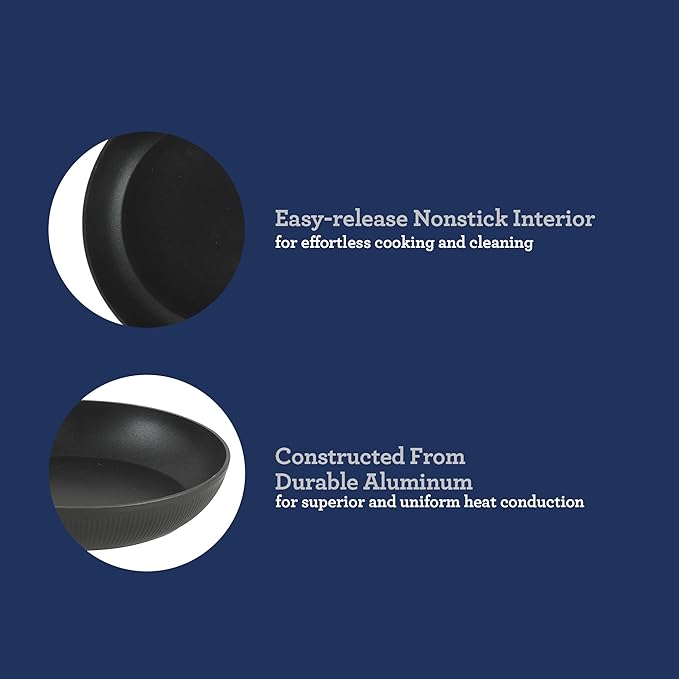 Oster Platinum Abbotsford 11-Inch Nonstick Skillet Fry Pan – Matte Black Stripe Cookware with Gold Handle, Dishwasher Safe, Modern Kitchen Essentials