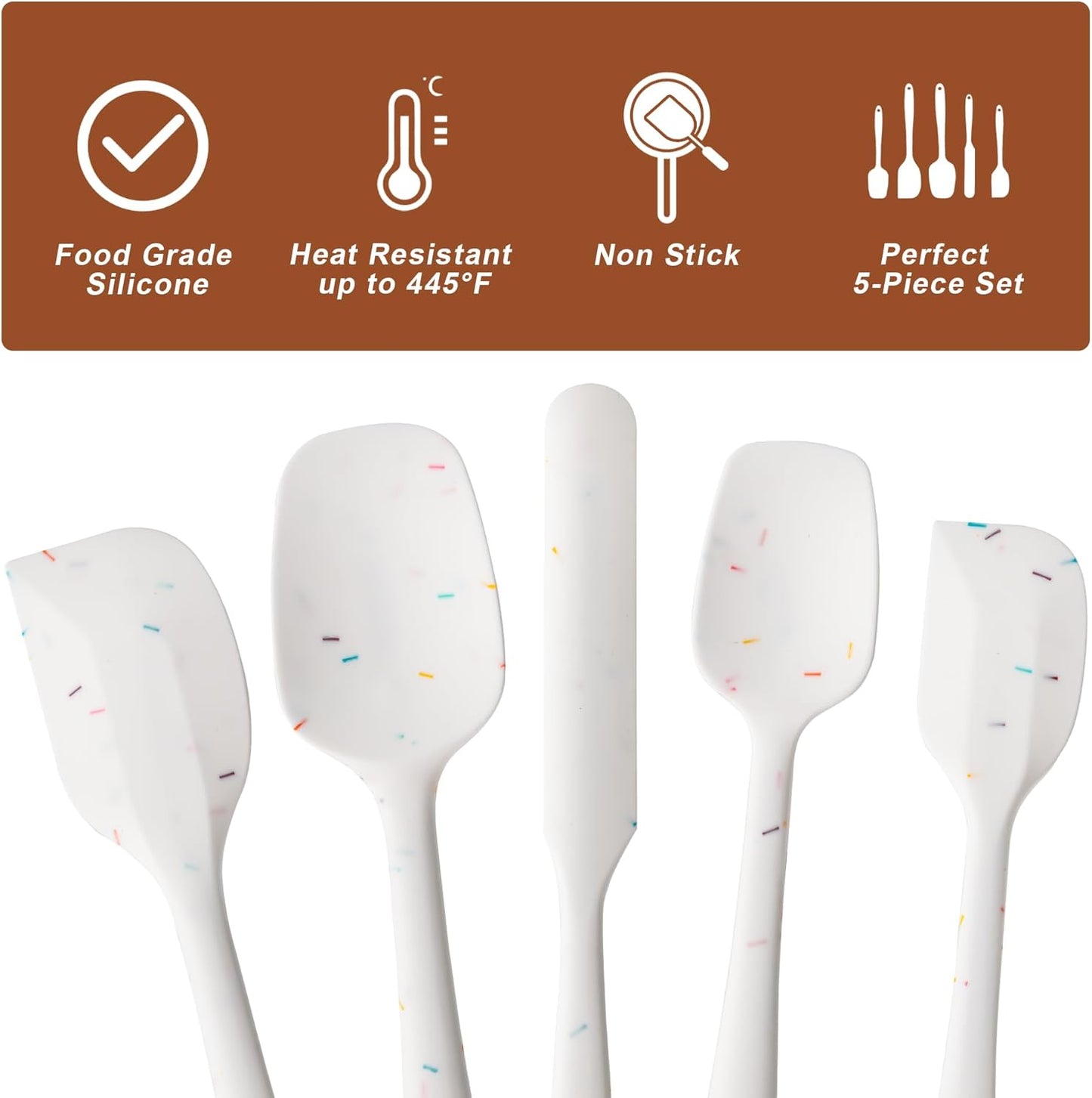 Silicone Spatula Set, 5 Piece Food Grade Rubber Spatulas for Baking, Cooking, and Mixing High Heat Resistant Non Stick Dishwasher Safe BPA-Free (Candy Color)