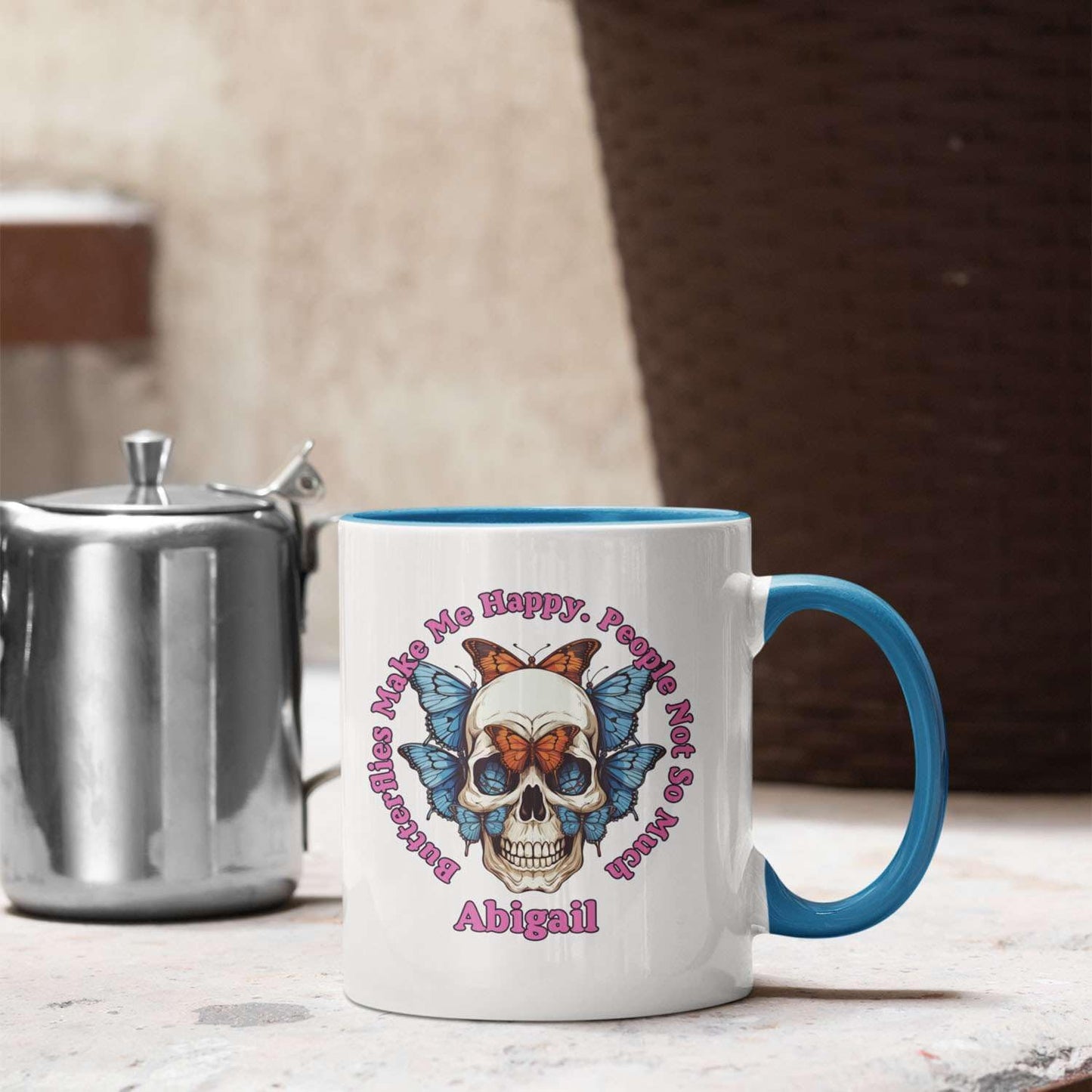 Awesome Personalized Name Butterflies Make Me Happy Coffee Cups, Customized Animal Travel Cup Presents For Animal Lovers, Custom Great Butterfly Keepsake Mug For Child On Occasion