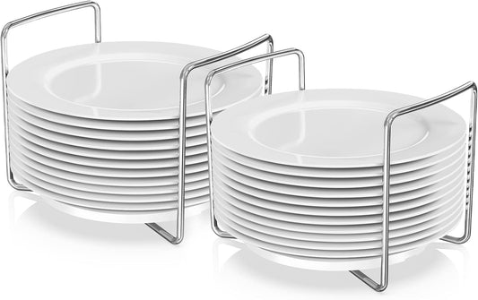 Wisuce Dish Racks for Kitchen Countertop Organizer - Bamboo Plate Holder Adjustable Size | Stainless Steel 304 Portable Handle for Kitchen Drawer Countertop Cupboard Shelf