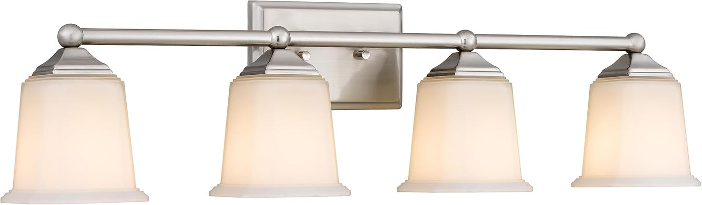 Nox Vintage 4-Light Vanity Light Modern Wall Sconce Lighting Brushed Nickel with White Glass Shade for Bathroom, Hallway, Entryway, Kitchen, Mirror, Laundry Room