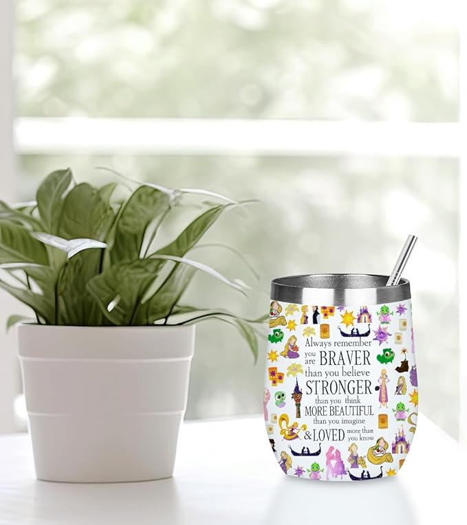 Magical Cute Wine Tumbler, Inspired Character Christmas Birthday Gifts for Women Mom Magic Inspirational Encouragement Gifts Coffee Cup Insulated Stainless Steel 12oz Wine Glass with Lid, Straw