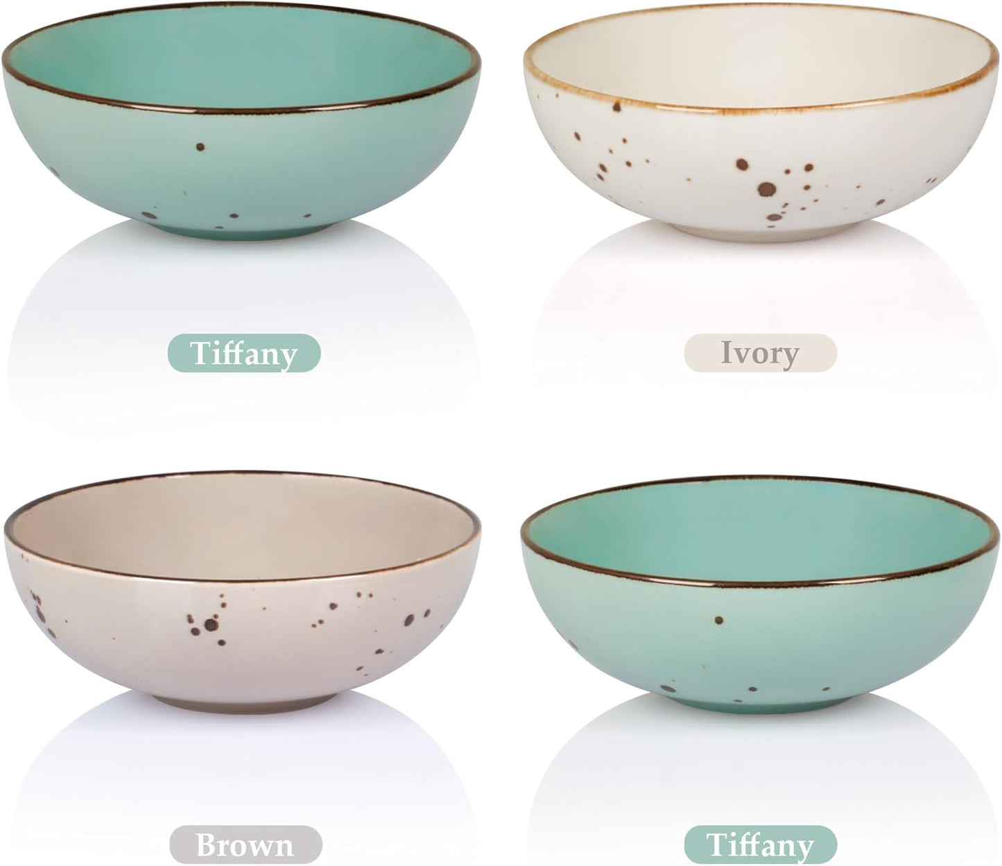 Esfour Round Porcelain Bowls - 20 Ounce - Set of 4 - Microwave, Oven, Dishwasher-Safe, Scratch Resistant, Porcelain Durable Small Dishes Bowls for Cereal, Salad, Pasta, Soup Dessert - Assorted Natural